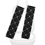 Gri Baklava Desenli Yumuşak Siyah Kumaş Emniyet Kemer Kılıfı Çift Takım