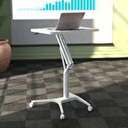 D-Flex Mobil Yükseklik Ayarlı Masa - Beyaz Tabla - Beyaz Ayak