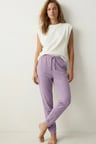 elemge %100 Pamuk Compact Penye Süprem Kadın Pijama Altı Cepli Regular Fit Manşet Paça Esnek Terletmez Lila