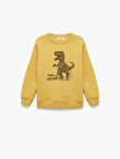 Dinozor Baskılı Uzun Kollu Şardonlu Bisiklet Yaka Sweatshirt