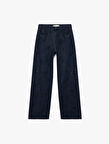 Pamuklu Rahat Kalıp Düz Paça Taşlı Jean Pantolon - Loose Straight Fit Jean