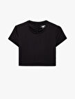 Slim Fit Büzgülü Kısa Kollu Bisiklet Yaka Viskon Crop Spor Tişört