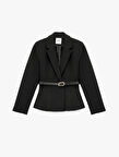 Uzun Kollu Kemer Detaylı Peplum Blazer Ceket