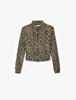Slim Fit Uzun Kollu Dik Yaka Fermuarlı Leopar Desenli Hırka