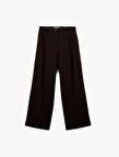 Pile Detaylı Geniş Paça Loose Fit Kumaş Pantolon