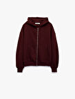 Şardonlu Kapşonlu Uzun Kollu Fermuarlı Sweatshirt