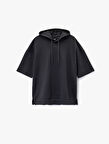 Kısa Kollu Kapşonlu Pamuklu Oversize Spor Sweatshirt