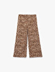 Leopar Desenli Beli Lastikli Geniş Paça Pantolon