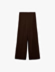 Normal Bel Düz Geniş Paça Kumaş Pantolon 