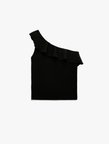 Slim Fit Fırfırlı Kolsuz Fitilli Tek Omuz Bluz