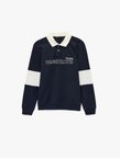 Uzun Kollu Pamuklu Renk Kontrastlı Düğmeli Baskılı Polo Yaka Sweatshirt
