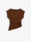 Drape Detaylı Kayık Yuvarlak Yaka Kolsuz Desenli Bluz