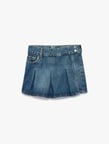 Pamuklu Pileli Cepli Denim Şort Etek