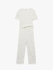 Pamuklu Kısa Kollu Bisiklet Yaka Çiçek Desenli Pijama Takımı - 2'li Set