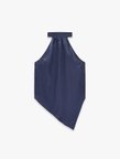 Asimetrik Kolsuz Halter Yaka Saten Bluz