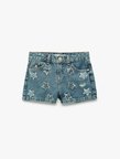Pamuklu Cepli Yıldız Desenli Denim Şort