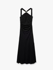 Slim Fit Metal Aksesuarlı Halter Yaka Kolsuz Uzun Abiye Elbise
