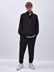 Uzun Kollu Yarım Fermuarlı Regular Siyah Sweatshırt