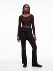 Uzun Kollu Bisiklet Yaka Crop Kahverengi Sweatshırt