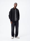 Slim Fit Yaka Detaylı Uzun Kollu Siyah Gömlek
