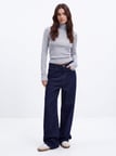 Slim Fit Ribanalı Uzun Kollu Mavi Sweatshırt