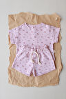 Pembe Çiçek Baskılı Waffle Şort Takım