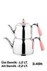 Özkent K-377 Pembe Armine Orta Boy Paslanmaz Çelik Indüksiyon Tabanlı 1.2-2.2 Lt Çaydanlık Takımı