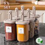 Porsima 4362 Kaydırmalı Kaşıklı Baharatlık Seti 6' lı Şeffaf - Cappucino