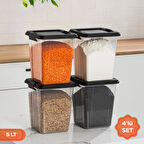 Porsima 4371 4 lü Mega Boy Hava Geçirmez Deterjan Saklama Kabı Erzak Saklama Kabı Seti Gri 5 lt