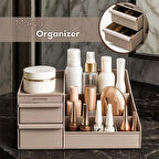 Porsima 5305 Çok Amaçlı Organizer 2 Çekmeceli Kozmetik Parfüm Krem Takı Makyaj Düzenleyici Cappuccino