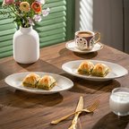 Porsima 4443 Gardenya Porselen Platin Fileli Kayık Tabak Seti - Oval Kahvaltılık Sunumluk Seti 20cm