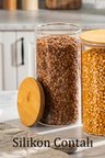 Porsima 2-3 Bambu Vakumlu Kapaklı Yuvarlak Borosilikat Cam 6lı Saklama Kabı 1300ml 10x20cm