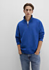 Yarı Fermuarlı Mavi Logo Baskılı Mavi Sweatshirt 0S10585-70907