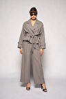 Kadın Gri Kuşaklı Kısa Trençkot
