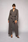 Kadın Antrasit Kuşaklı Kısa Trençkot