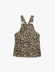 Leopar Desenli Cepli Kare Yaka Askılı Denim Jile Elbise