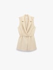 Viskon Karışımlı Kemerli Kruvaze Yaka Kolsuz Uzun Yelek
