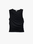 Skinny Fit Bisiklet Yaka Drapeli Kolsuz Tül Bluz