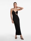 Koton X Sibil Çetinkaya - Bürümcük Kumaş Aksesuarlı Yırtmaçlı Çapraz İp Askılı Uzun Bodycon Elbise