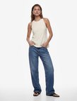 Keten Karışımlı Kolsuz Bisiklet Yaka Peplum Top