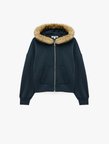 Şardonlu Cepli Rahat Kalıp Uzun Kollu Fermuarlı Suni Kürk Kapüşonlu Sweatshirt