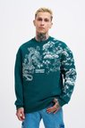 Erkek Dragon Printed Sweatshirt Yağ Yeşili
