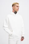 Erkek Basic Diagonel Kapüşonlu Sweatshirt Ekru