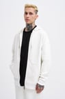 Erkek Basic Diagonal Fermuarlı Kapüşonlu Sweatshirt Ekru