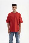 Erkek Basic Pamuklu Super Oversize Tişört Kiremit