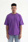 Erkek Basic Pamuklu Super Oversize Tişört Açık Mor