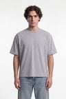 Erkek Basic Pamuklu Crop Oversize Tişört Gri Melanj