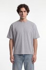 Erkek Basic Pamuklu Crop Oversize Tişört Gri Melanj