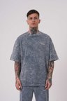 Erkek Yıkamalı Basic Oversize Tişört Gri Efektli