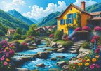 Nova Puzzle 1000 Parçalı Dağların Gölgesinde Sarı Ev Puzzle/Yapboz - 41210